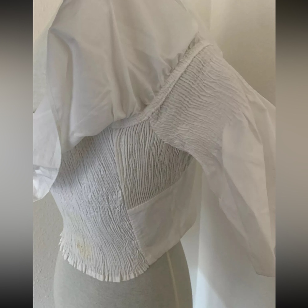 ZARA Womens Junior Girls Size L White Cropped Top Blouse Short Ruffle Sleeve - Picture 6 of 16